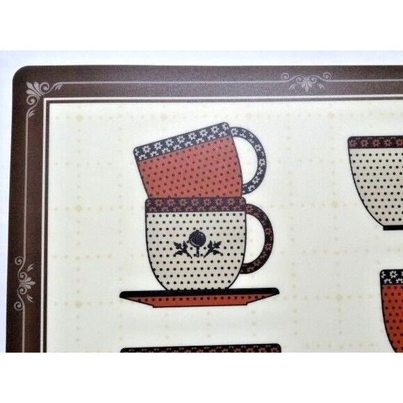 Paula Deen Coffee Cups Placemats PVC Foam Spoon Bowls Kitchen 2-Pc Brown Cream - Picture 2 of 5